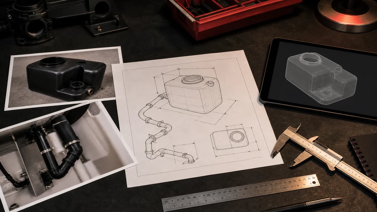 Fotos und technische Skizzen für eine Projektanfrage